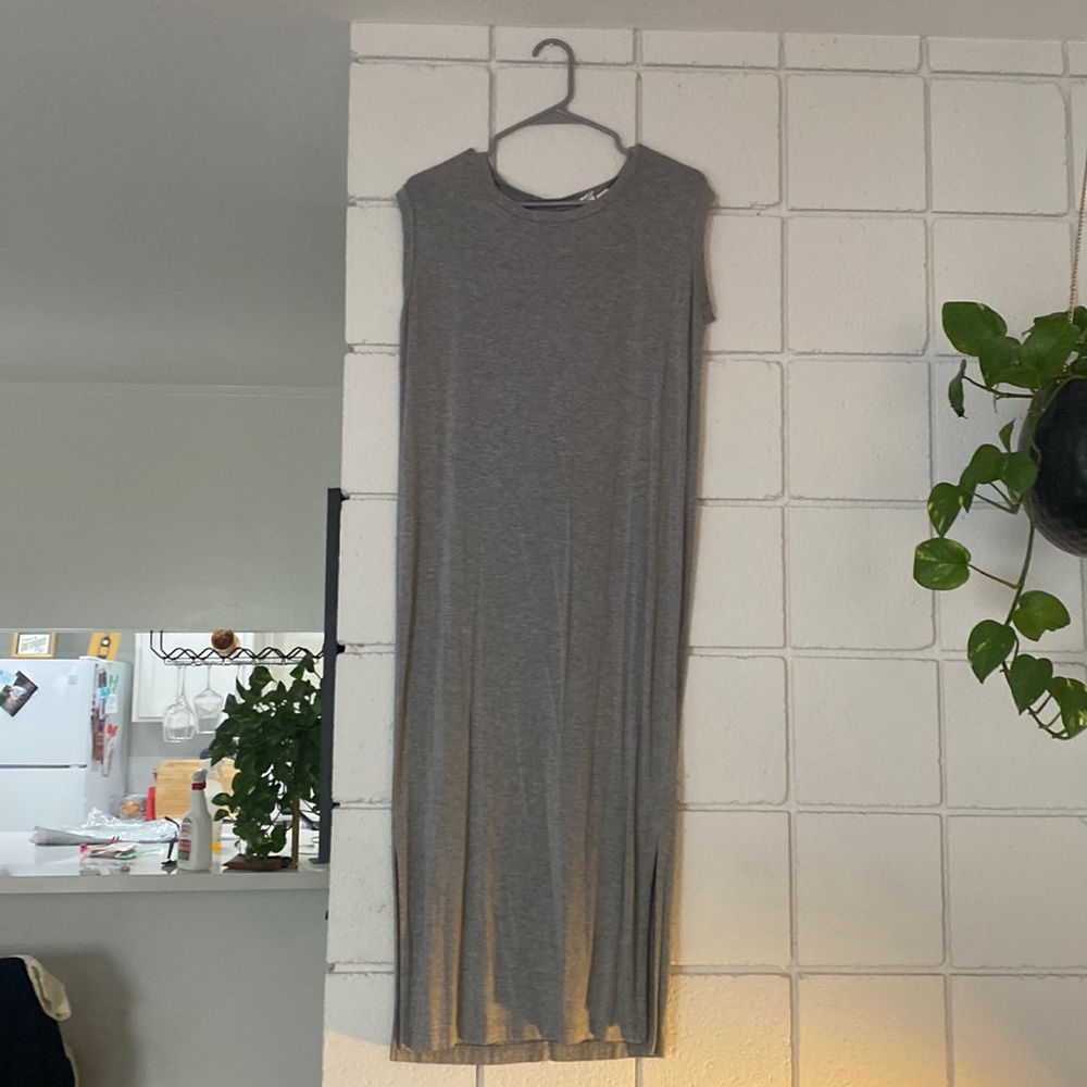 Gray Casual Cotton Midi Dress